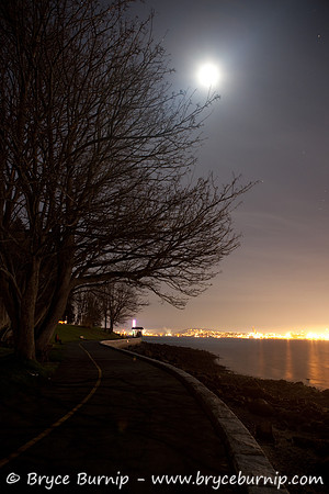 Vancouver, BC, Canada - Stanley Park Seawall Moonlit