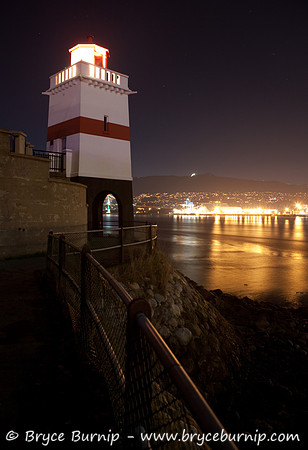 Vancouver, BC, Canada - Stanley Park Lighthouse Moonlit