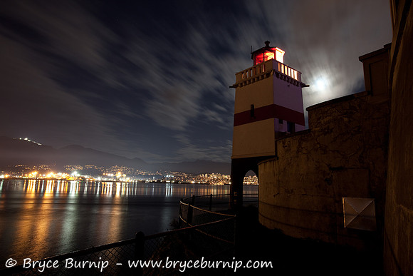 Vancouver, BC, Canada - Stanley Park Lighthouse Moonlit