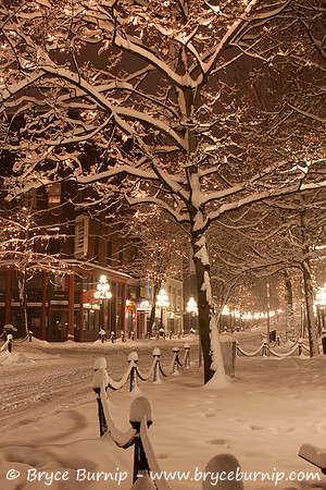 Vancouver, BC, Canada - Snowfall in Gastown