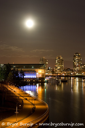 Vancouver, BC, Canada - Full moon over False Creek